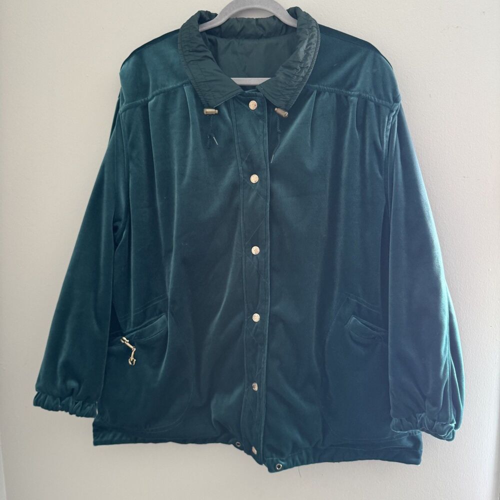 Vintage Teal Velour Reversible Jacket 2X Womens 90's Grunge Velvet Whimsigoth